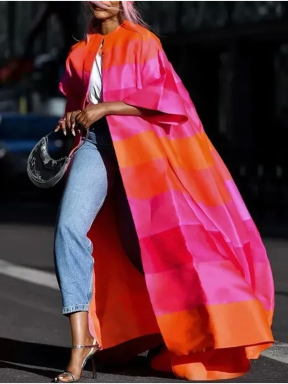 💓Bright Pink and Orange Striped Maxi Kimono🧡 - Picture 3 of 7